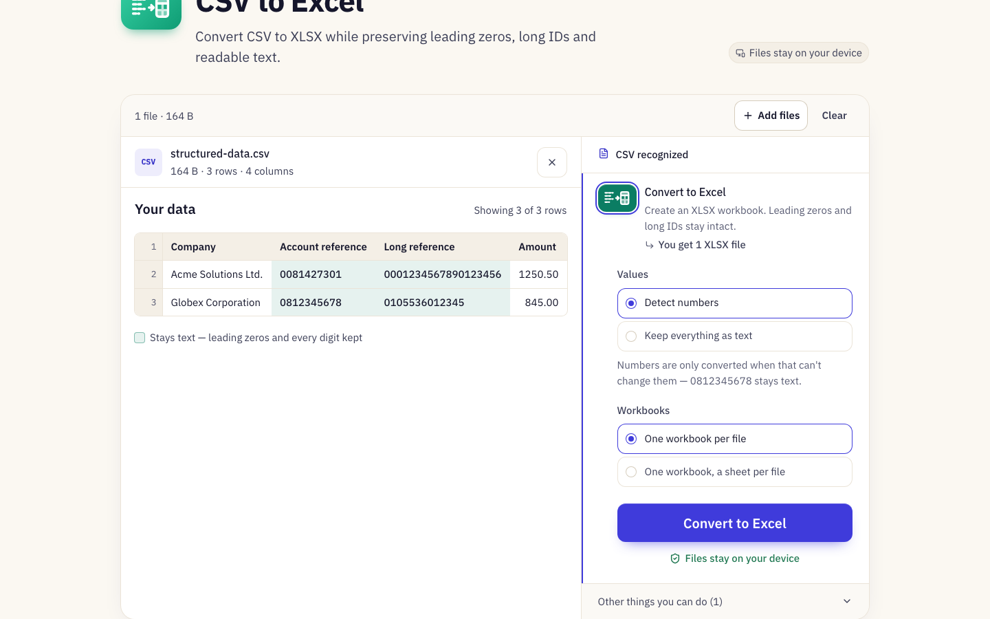 Structured output with identifiers preserved as text